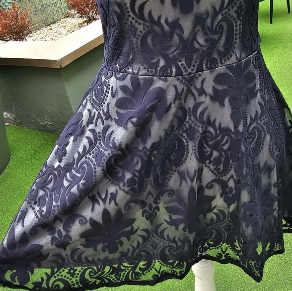 SALLY MILLER Victorian Vibes Dress Silky Silver Lining Deep Blue Sheer Velvet - Picture 8 of 17